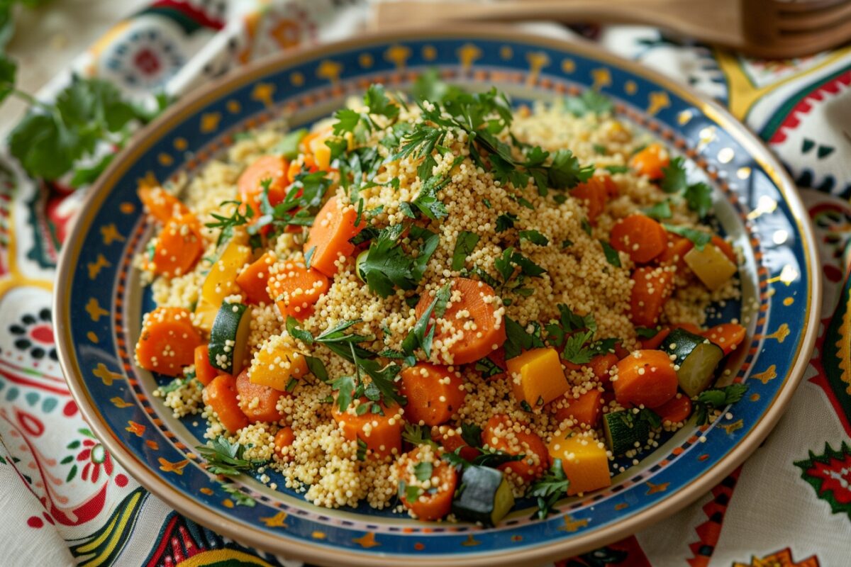 Délice oriental : couscous végétalien aux sept légumes, festin marocain