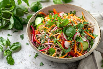 Fraîcheur asiatique : salade de nouilles soba végétalienne, voyage gustatif