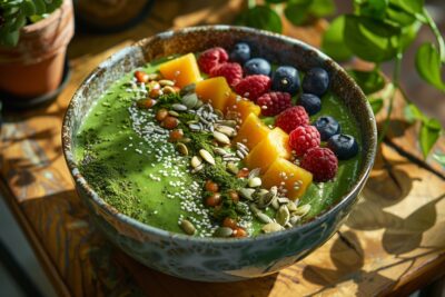 Matin vitaminé : smoothie bowl végétalien au matcha et fruits