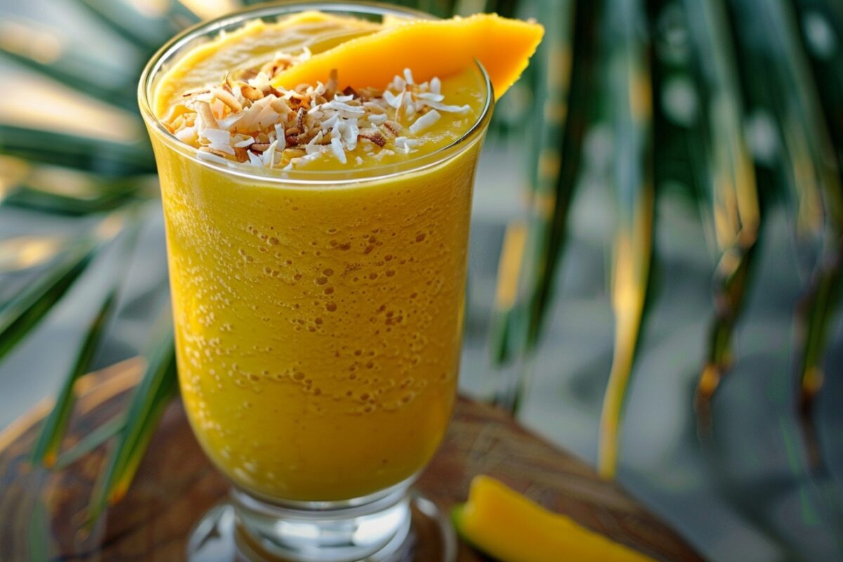 Passion exotique : smoothie végétalien mangue, coco et curcuma