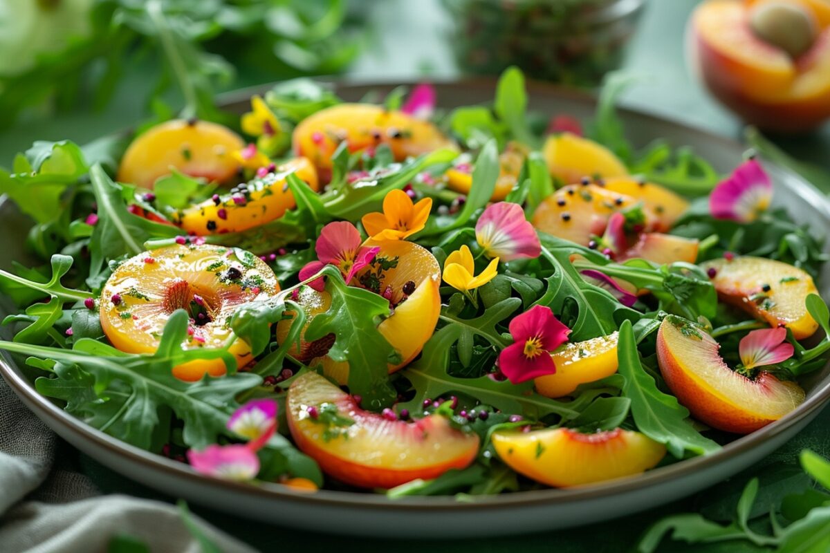 Plaisir d'été : salade végétalienne de nectarines et roquette, fraîcheur garantie