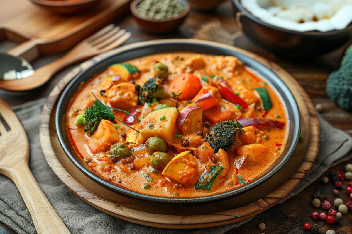 Plaisir exotique : curry rouge végétalien aux légumes et lait de coco