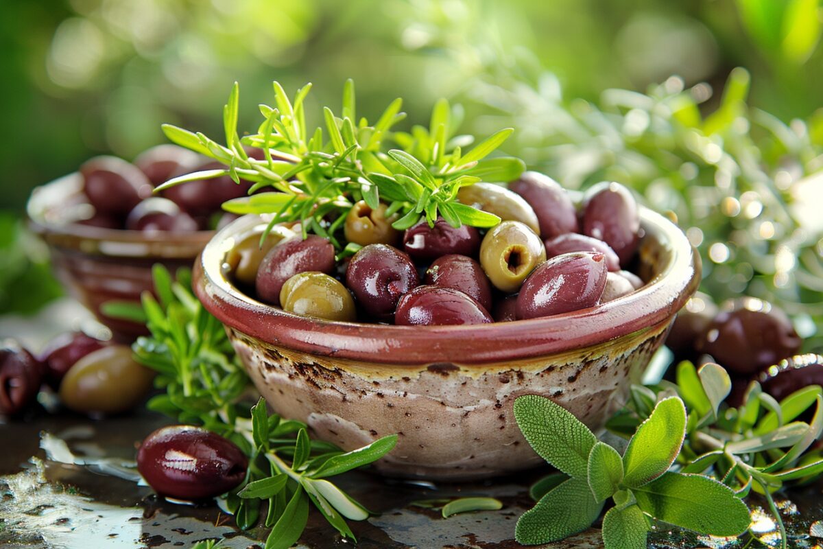 Sélection apéritive : olives marinées maison, touche végétalienne