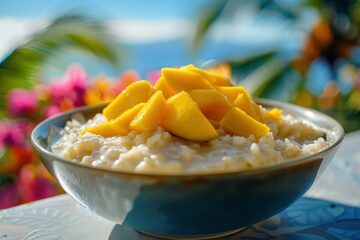 Découvrez comment réaliser un irrésistible riz sucré au lait de coco et mangue, un dessert qui enchantera vos papilles