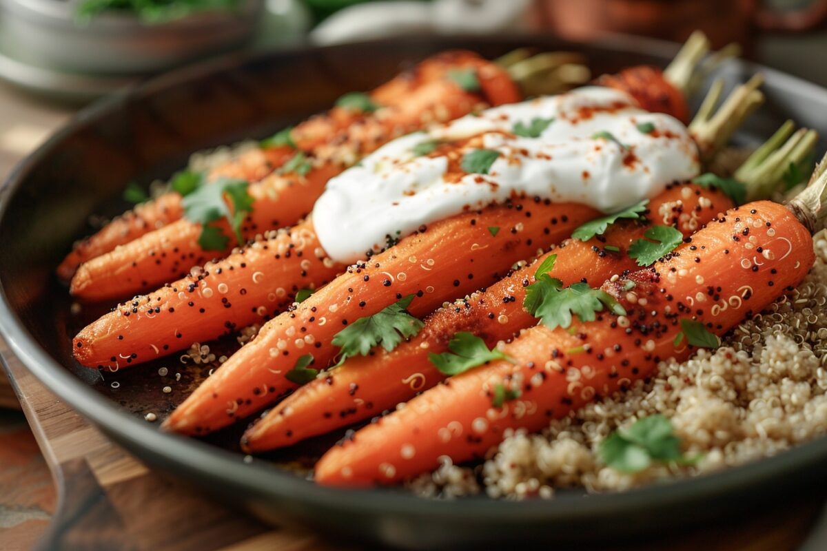 Découvrez comment transformer un dîner ordinaire en festin avec cette recette de carottes rôties, quinoa et sauce au yaourt