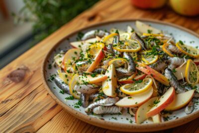 Découvrez comment transformer votre dîner avec cette salade de harengs aux pommes, une touche citronnée pour éveiller vos papilles