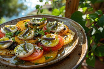Découvrez la fraîcheur estivale : Galettes de socca aux légumes et anchois, relevées d'huile de fenouil