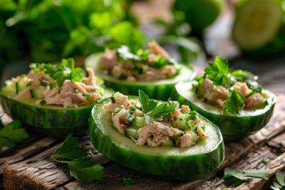 Redécouvrez la fraîcheur estivale avec cette recette unique de concombre farci au thon, idéale pour vos repas ensoleillés