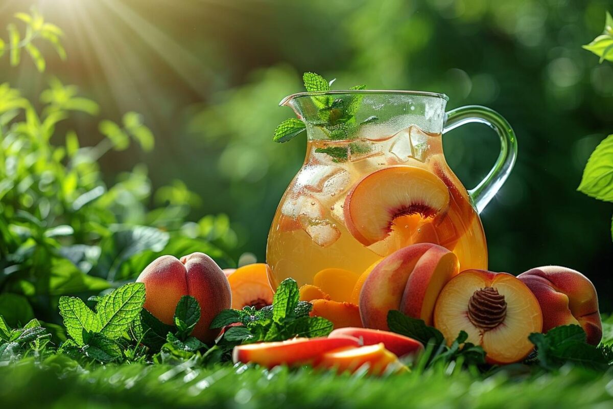 Cette recette de thé glacé aux pêches maison, parfaite pour les chaudes journées