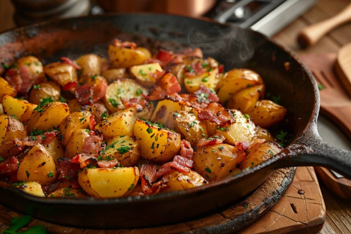 Découvrez les secrets de la poêlée de pommes de terre au lard, un plat réconfortant qui enchante les papilles