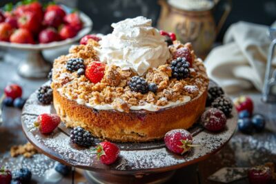 Délicieux gâteau crumble chantilly sans four une douceur à partager prête en 15 minutes