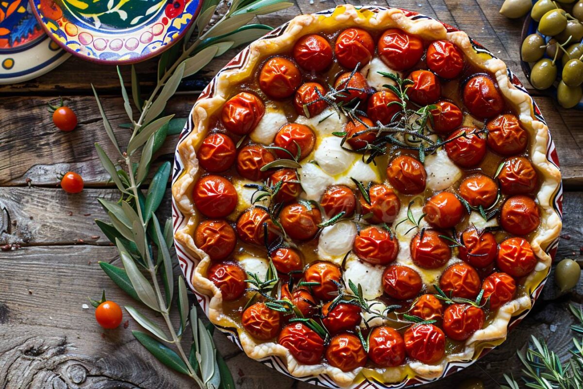 Embarquez pour la Méditerranée avec cette tarte tatin tomate mozza qui éveillera vos papilles