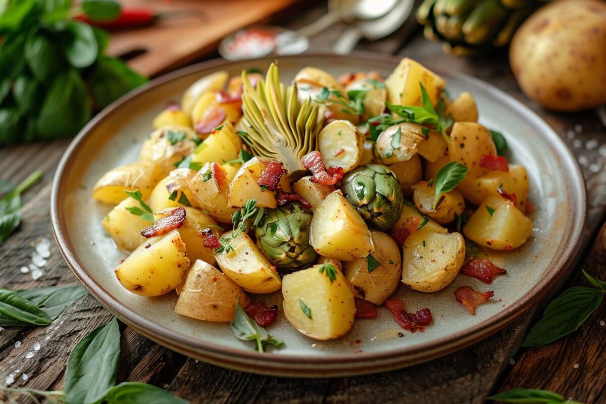 L’artichaut mêlé de pommes de terre et lard, prêt en 35 minutes, une redécouverte des saveurs avec des astuces du chef