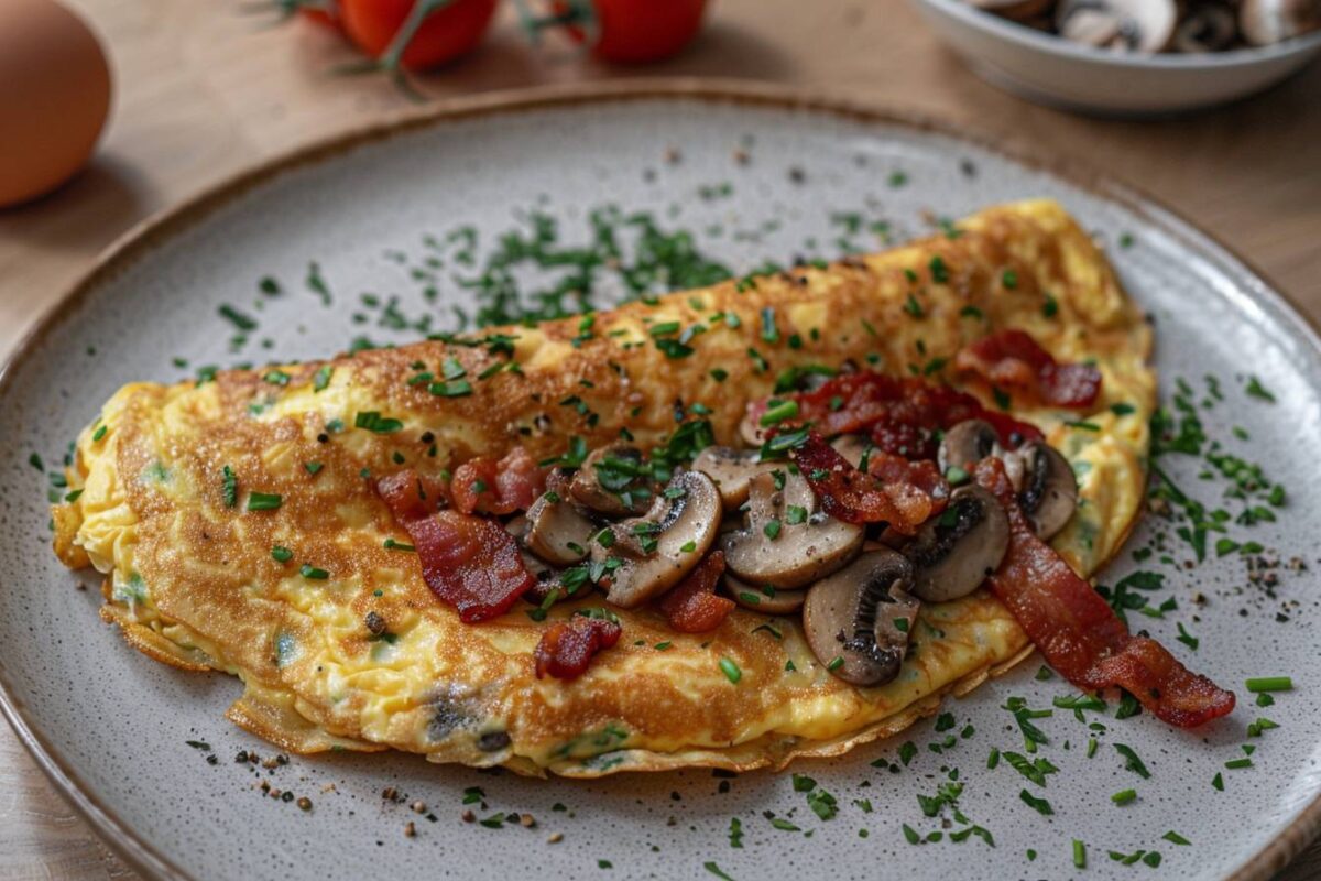 L’omelette aux lardons et champignons pour égayer vos repas en famille, prête en 10 minutes