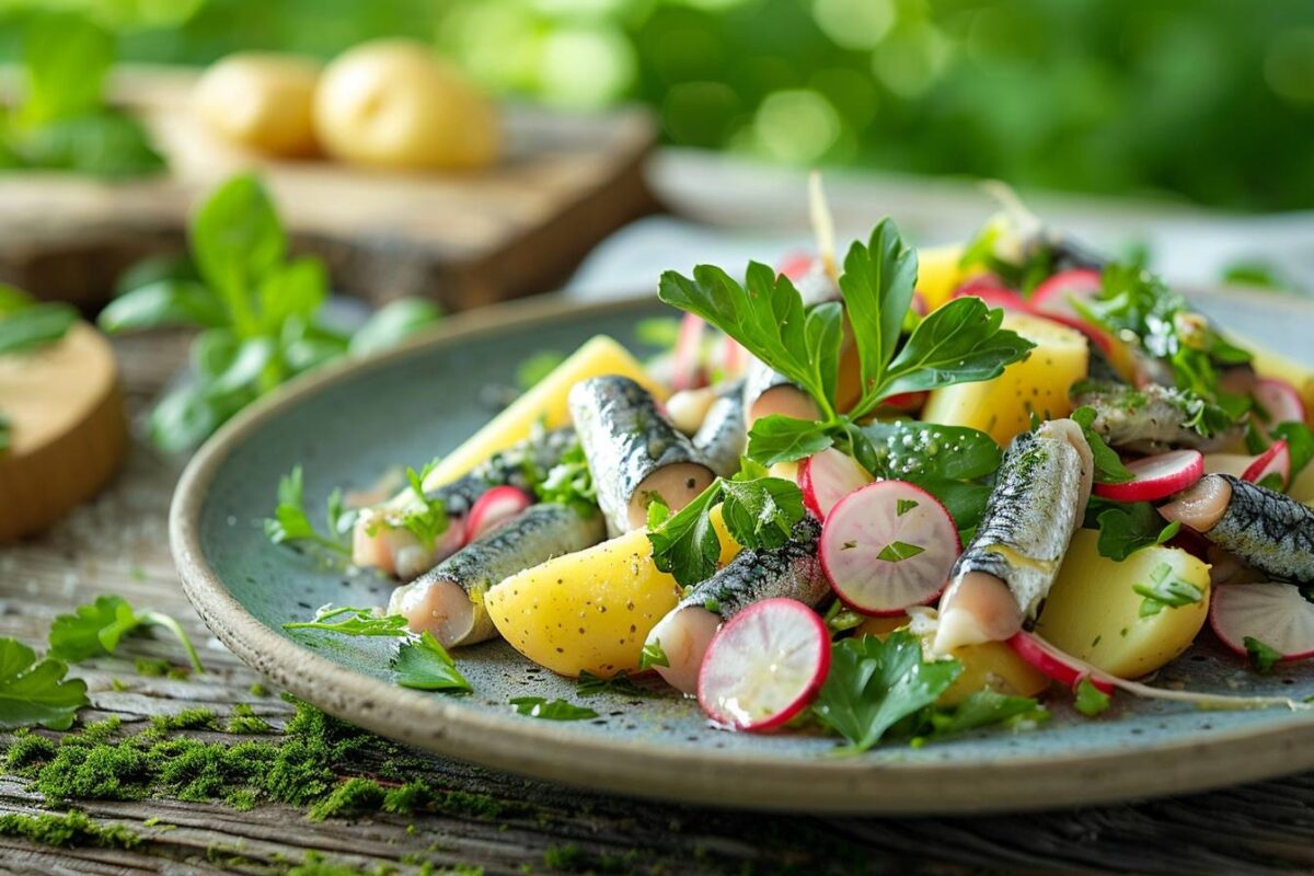 La salade de harengs, pommes de terre et radis pour une recette fraîcheur