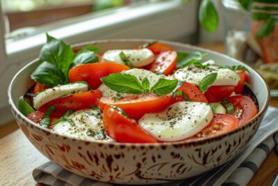 La salade de tomates et mozzarella, parfaite pour ravir vos papilles et illuminer votre table, prête en 10 minutes