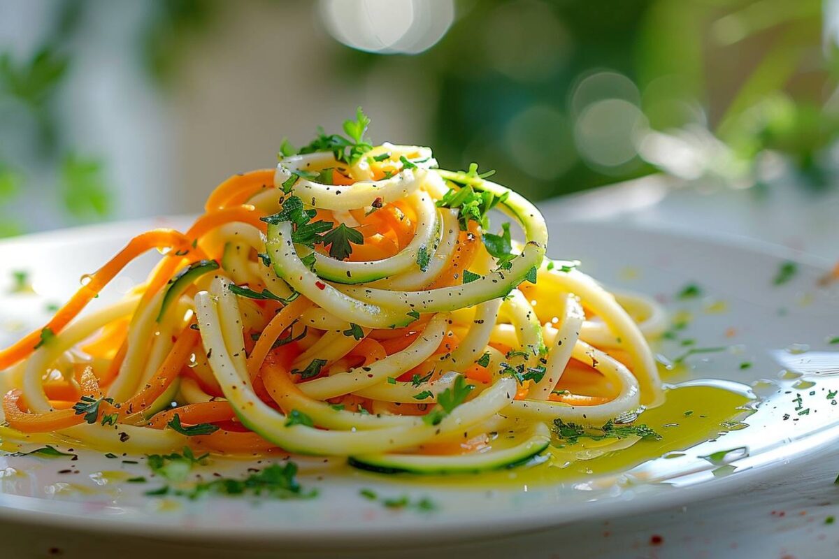 La simplicité raffinée des spaghettis aux courgettes et carottes, un plat qui ravira vos papilles, prêt en 15 minutes