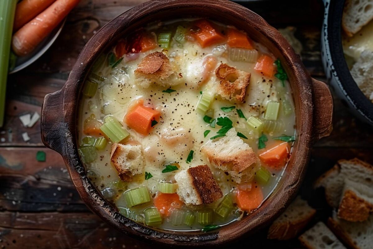 La soupe de légumes au pain et gruyère, un délice rustique revisité en 35 minutes