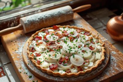 La tarte flambée au fromage blanc, une recette traditionnelle simplifiée, prête en 15 minutes