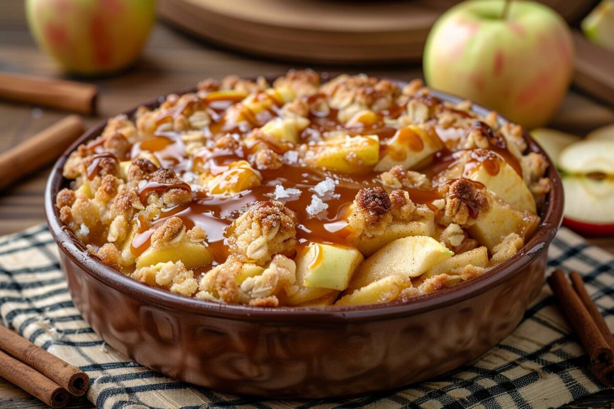 Le crumble aux pommes et caramel au beurre salé à tomber par terre