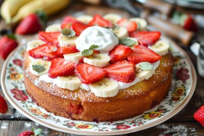 Le gâteau moelleux qui fera fondre vos papilles : une recette riche en bananes, fraises et yaourt, prête en 15 minutes