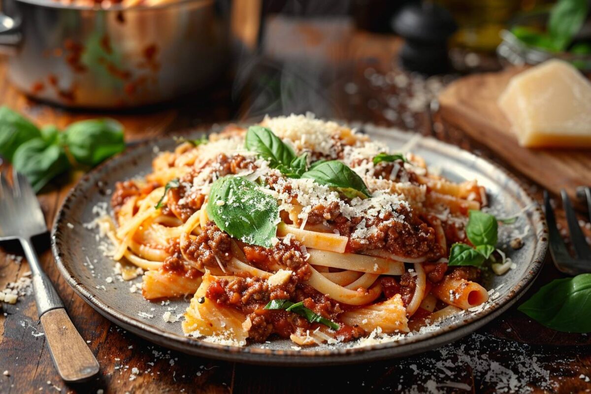 Le plaisir des pâtes avec une sauce bolognaise maison, riche et savoureuse, prête en 15 minutes