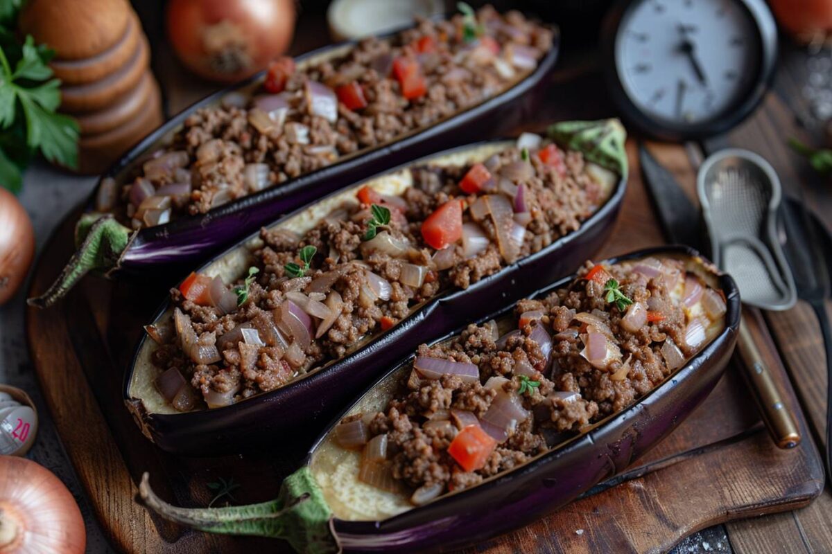 Les aubergines farcies légères, une recette facile, économique et délicieuse, prête en 20 minutes