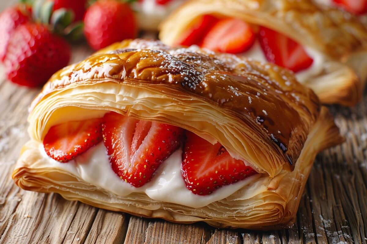 Les gâteaux feuilletés à la crème pâtissière et fraises prêt en 15 minutes