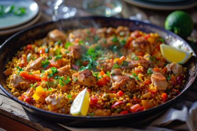 Les secrets pour réussir votre paella au poulet et gambas : un plat festif et savoureux à partager