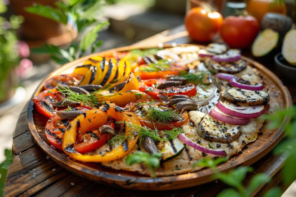 Magnifique recette de galettes de socca aux légumes et anchois, relevées d’huile de fenouil prête en moins de 15 minutes