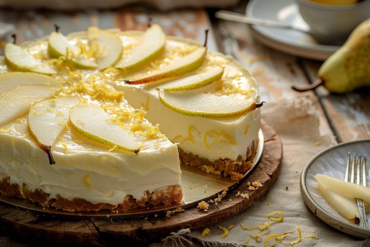 Redécouvrez le cheesecake traditionnel avec une touche unique de citron et poire