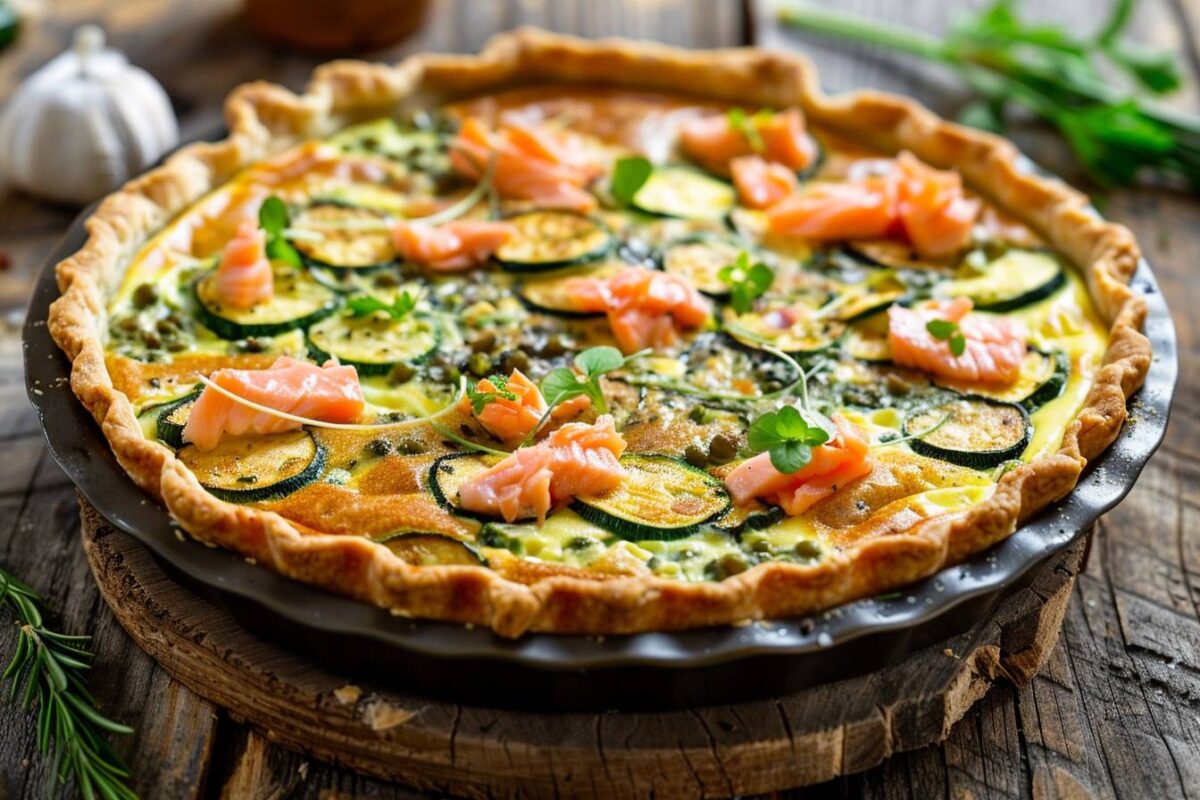 Redécouvrez le plaisir de cuisiner avec cette recette de quiche aux courgettes et saumon fumé, un délice pour vos papilles