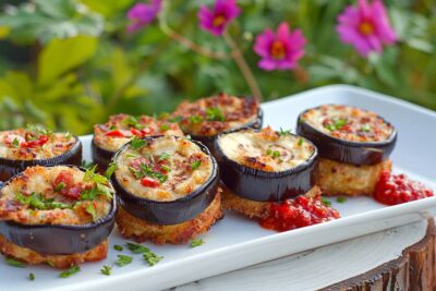 Redécouvrez les beignets d’aubergines, sublimés par un coulis de tomate maison, pour ravir vos papilles et celles de vos convives