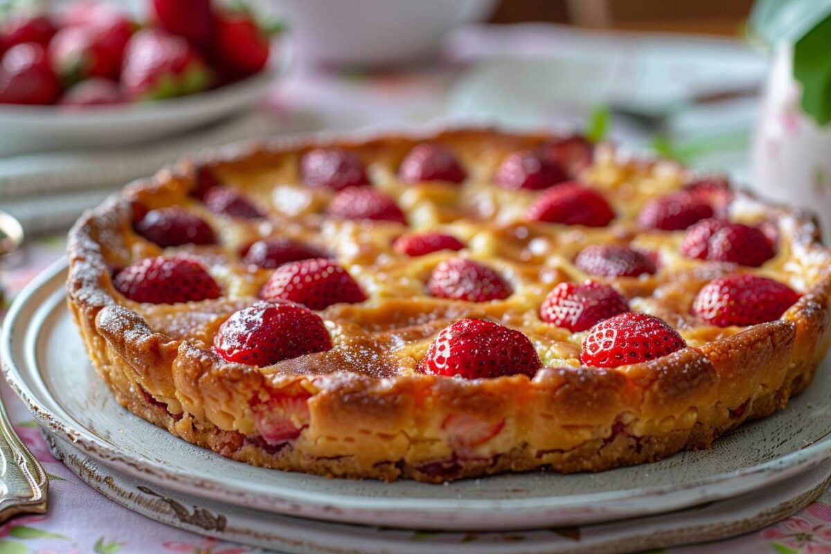 Un clafoutis aux fraises prêt en 35 minutes, votre nouveau dessert préféré pour égayer vos tables printanières