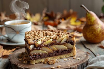 crumble-cake poire et chocolat : une recette facile pour un goûter réconfortant d'automne