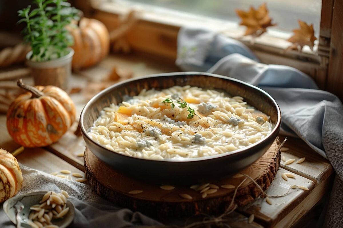 Plaisirs d'automne: un orzo crémeux au potimarron et gorgonzola pour réchauffer vos soirées