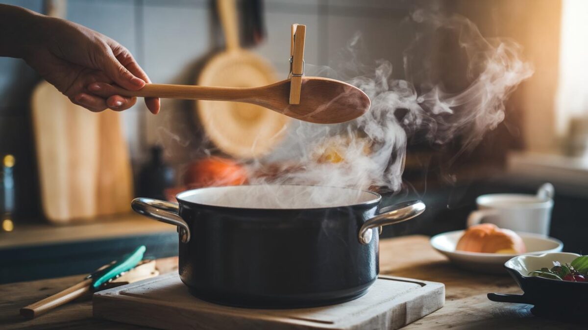 Comment une simple pince à linge peut sauver votre cuillère en bois lors de la cuisson