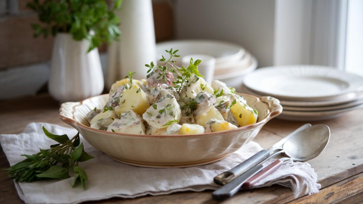 Découvrez les secrets de la salade de pommes de terre de grand-mère, une recette pleine de fraîcheur et d'authenticité