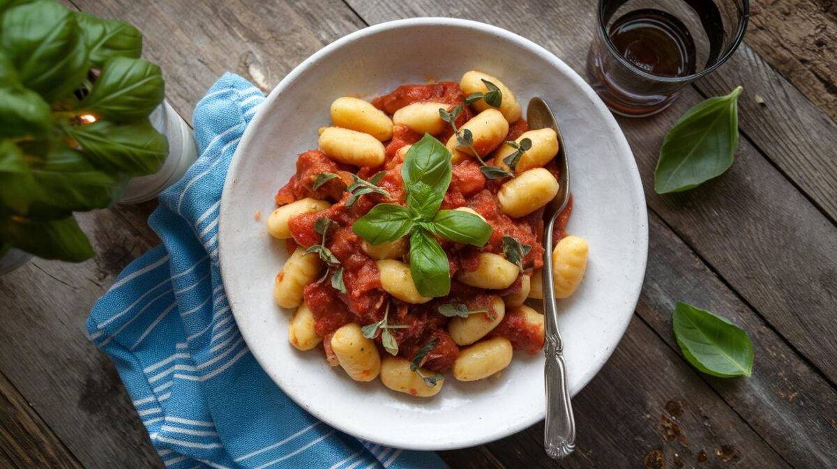 Évasion culinaire : gnocchis végétaliens à la sauce tomate et basilic