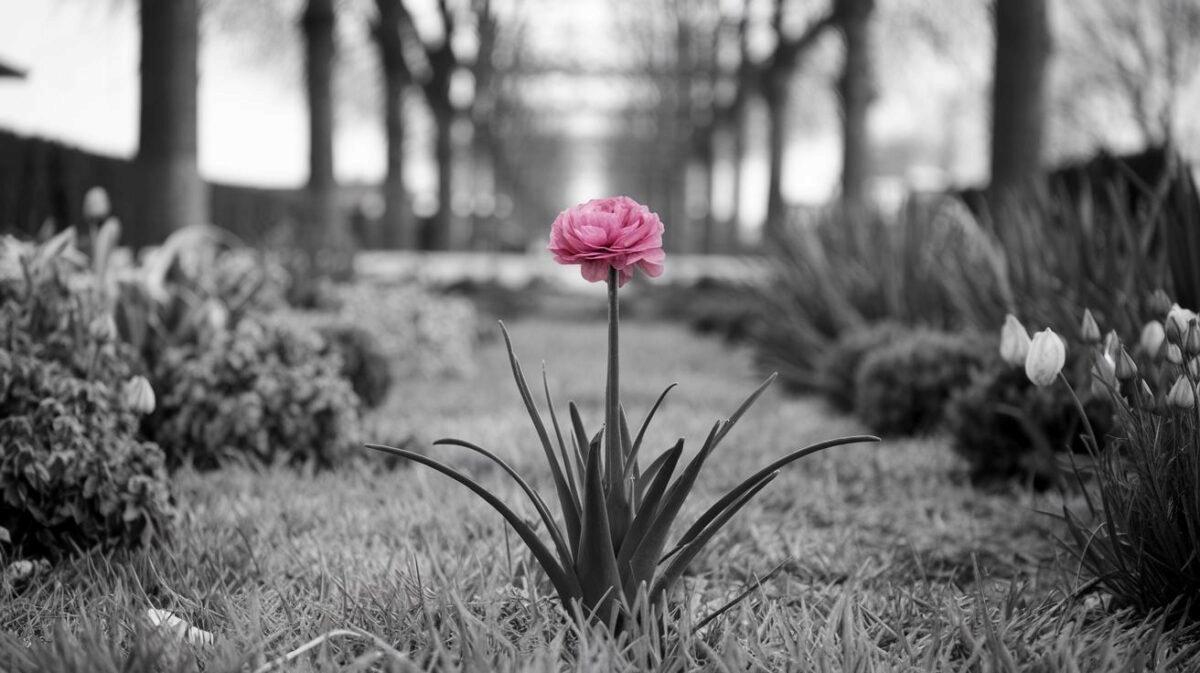 Face à un jardin endormi en hiver, cette fleur reste vibrante et règne seule