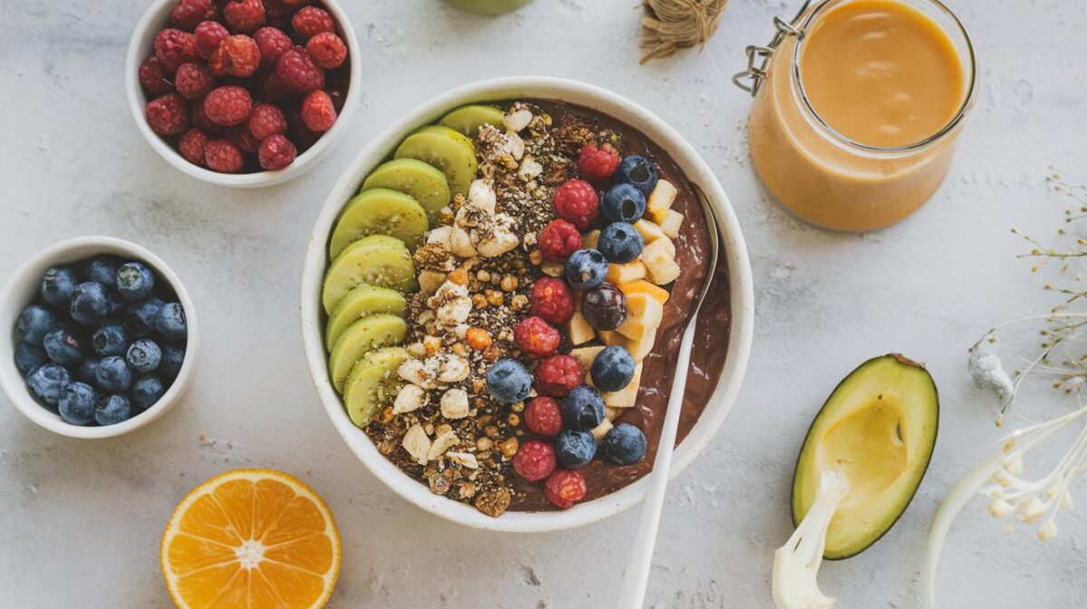 Matin frais : açaí bowl végétalien, explosion de saveurs et de couleurs