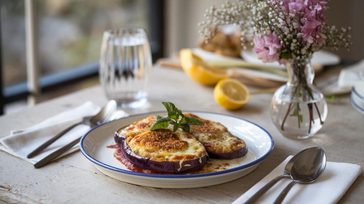 Plat signature : aubergines à la parmigiana, version végétalienne