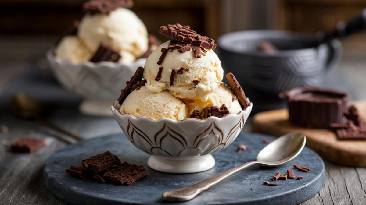 Préparation simple et rapide de glace vanille avec croustillant au chocolat