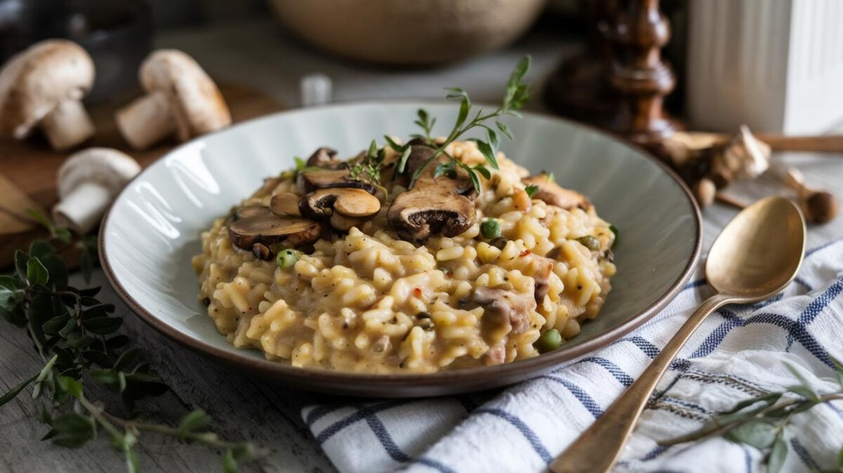 Recette facile de risotto végétalien aux champignons, un plat réconfortant