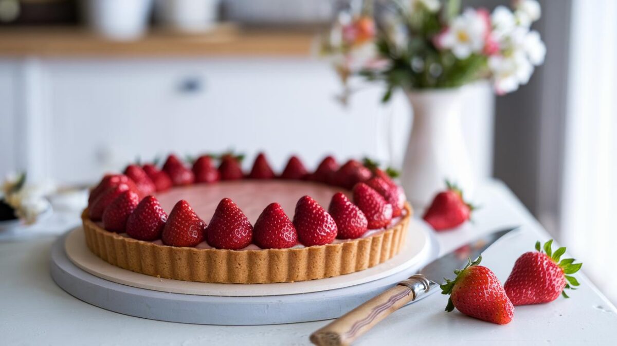 Séduction sucrée : tarte aux fraises végétalienne sur lit de crème pâtissière