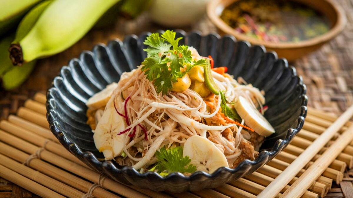 Un plat sain et savoureux : salade de fleur de bananier et de tofu, spécialité du Laos