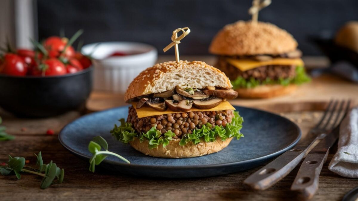 Burger de lentilles et champignons de tous les records, une version végétal qui dépasse toutes les attentes