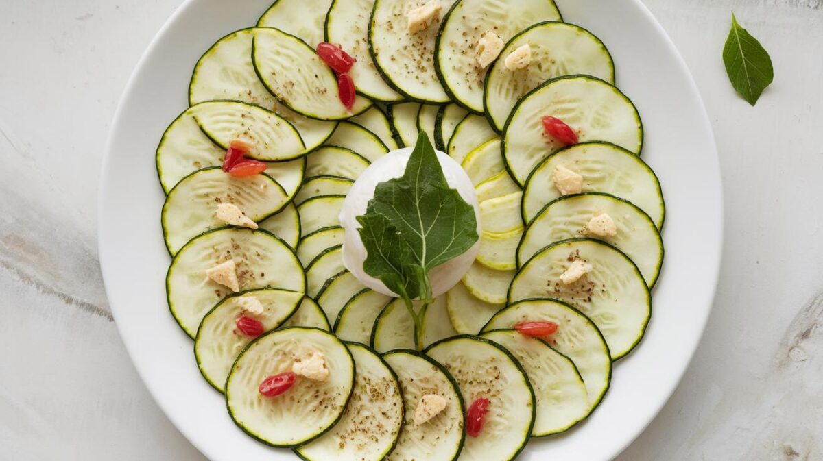 Carpaccio de courgettes et parmesan végétal de tous les records, finesse et élégance en tranches