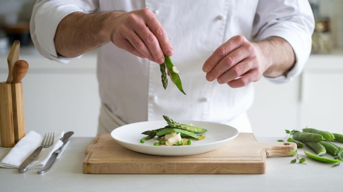 Découvrez comment Cyril Lignac réinvente la dégustation des asperges et petits pois: une recette pleine de fraîcheur à savourer toute l'année