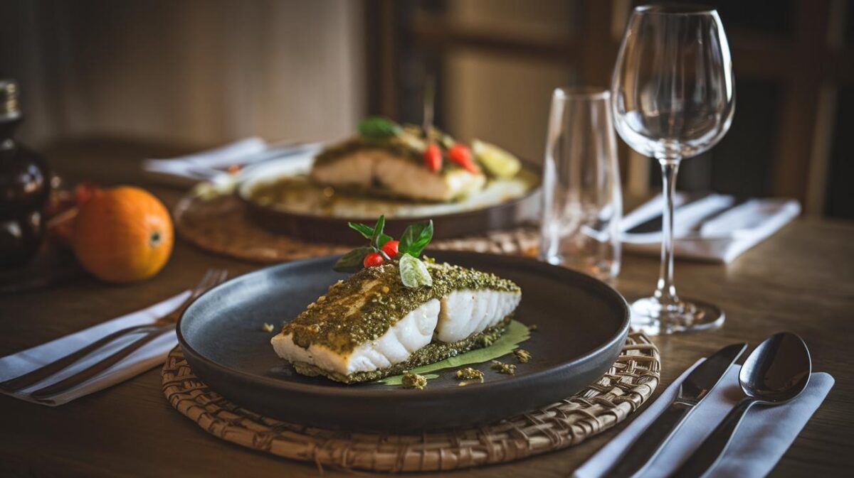 Découvrez comment impressionner vos convives avec un filet de lieu noir en croûte de pesto, délicieux et économique